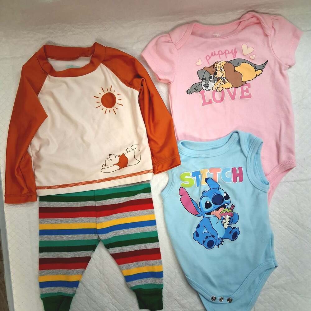 Disney Baby Winnie the Pooh Rash Guard Swim Set, Lady and the Tramp, and Stitch